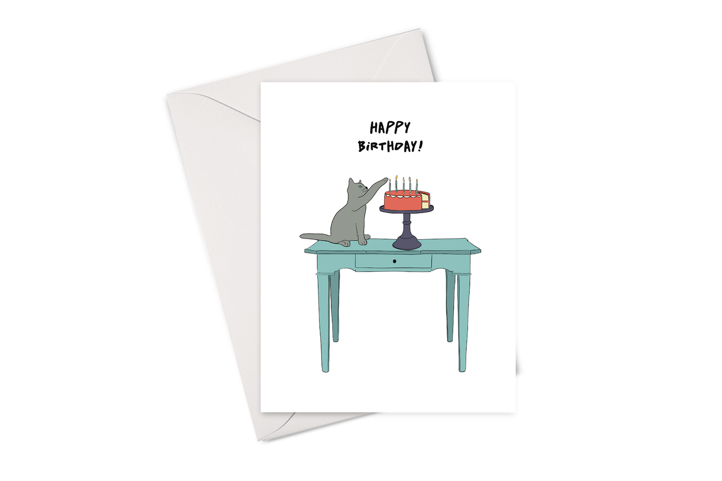 Cat with Cake Birthday Card