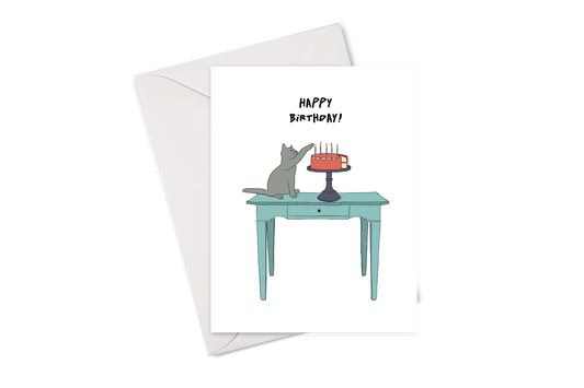 Cat with Cake Birthday Card